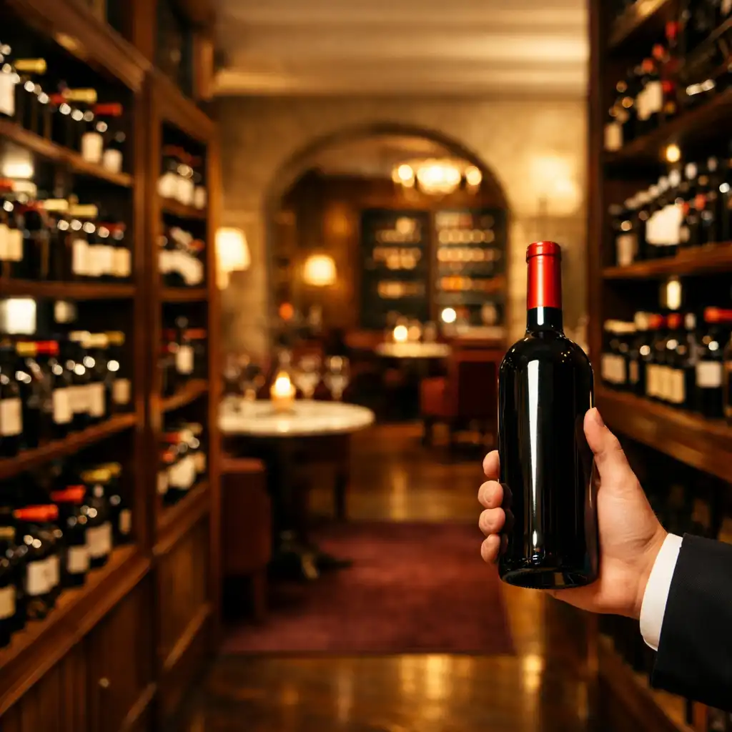 Cave à vins élégante avec bouteilles et geste de service