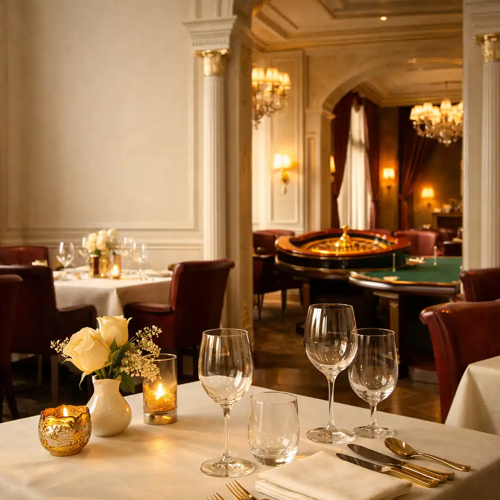 Table élégamment dressée dans la salle lumineuse de Talqorine, ouverte vers un salon privé adjacent