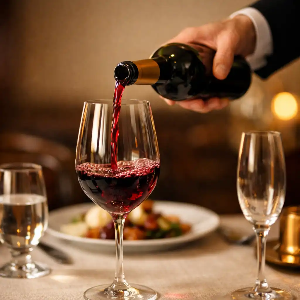 Service attentif de vin à une table de restaurant